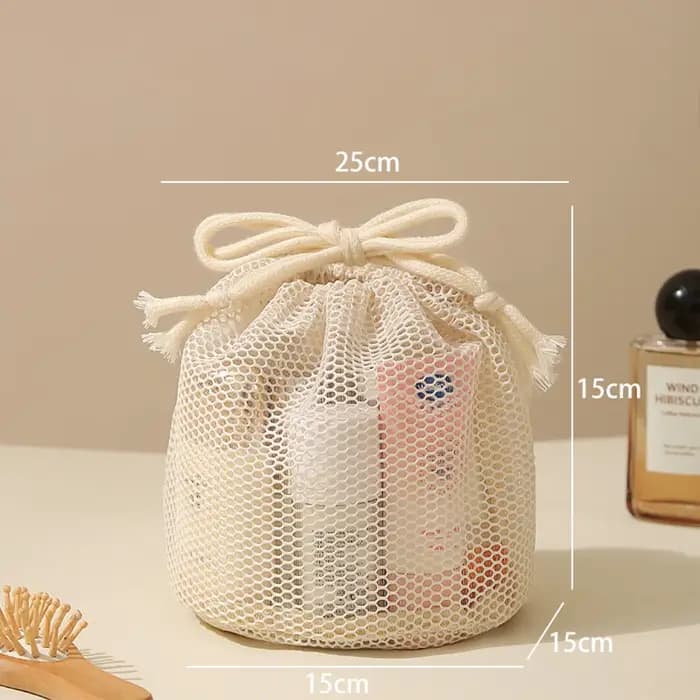 Trousse de toilette de voyage - Sac de rangement respirant en tissu maillé de grande capacité pour articles divers