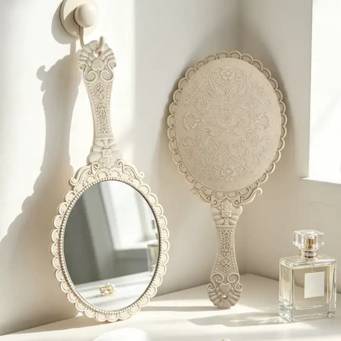 Miroir de maquillage portable vintage, miroir cosmétique de style européen, miroir de beauté portable haute définition, miroir de vanité rétro