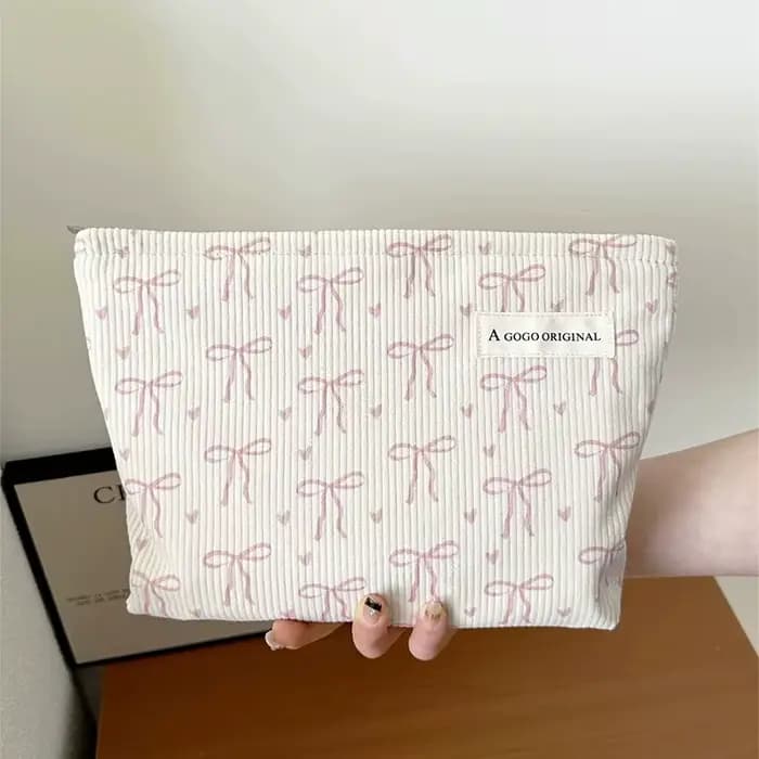 Trousse de maquillage de voyage en velours côtelé avec motif d'arc