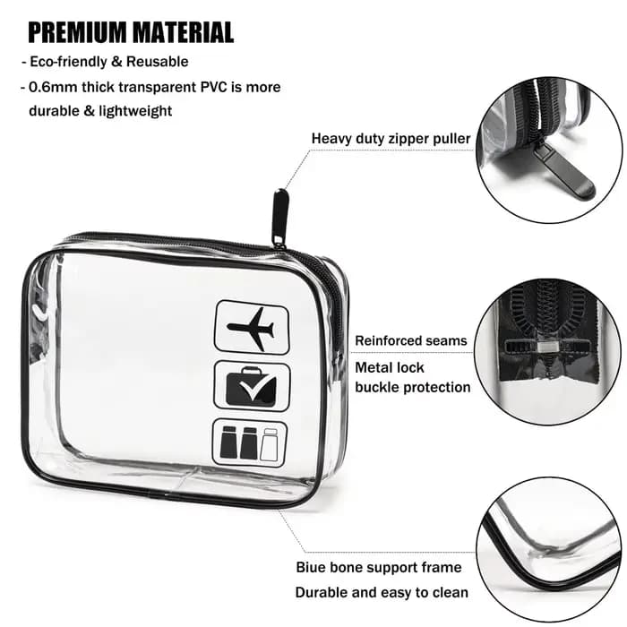 Trousse de toilette transparente approuvée par TSA - Pochette cosmétique de voyage de taille quart pour aéroports