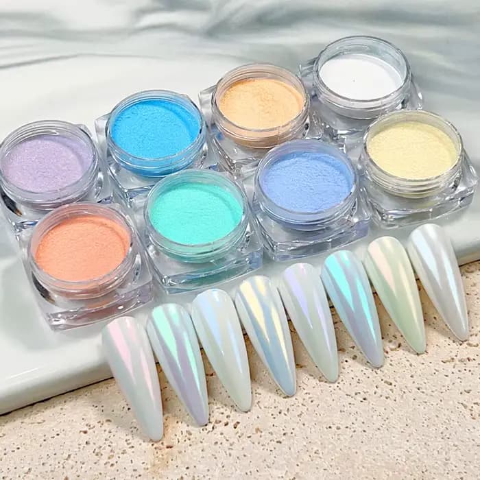 Aurora – poudre à ongles rose, miroirs à paillettes, Pigment à frotter blanc, couleur métallique, vernis Gel pour Nail Art, poussière chromée, décoration de manucure