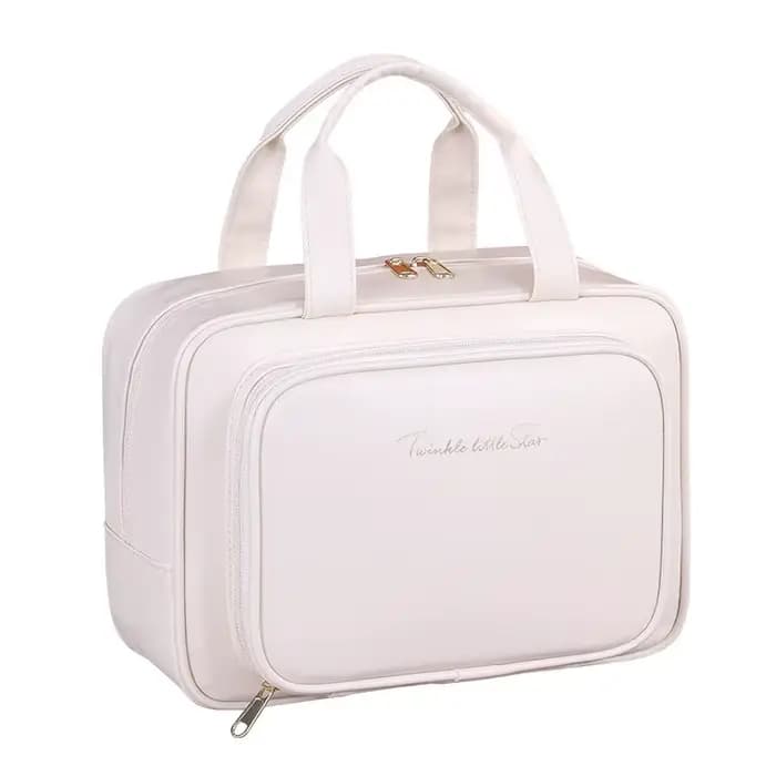 Trousse de maquillage de grande capacité pour femme – Organisateur cosmétique portable avec porte-brosse et poignée de