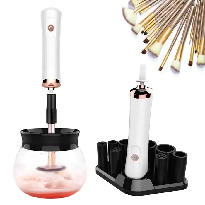 Nettoyeur de pinceaux de maquillage électrique rotatif avec 8 supports en caoutchouc de différentes tailles