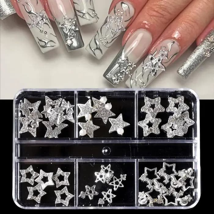Breloques pour ongles en forme d'étoile argentée