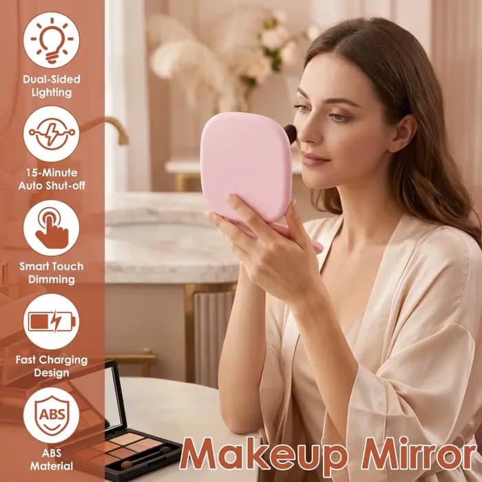 Miroir de maquillage compact LED 90 mm, à intensité variable, double face, grossissement 1X/10X, miroir de poche avec lumière, rechargeable par USB, 3 modes d'éclairage pour