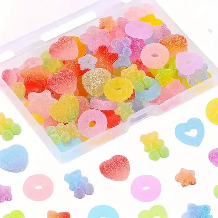 Assortiment de 50 breloques de bonbons, perles à dos plat en résine de sucre gelée douce pour l'arti