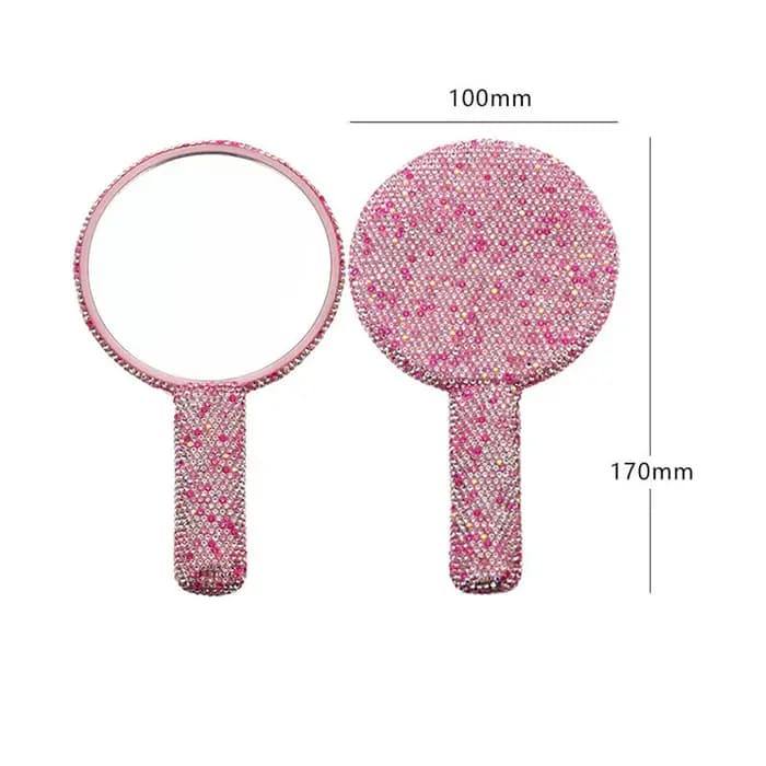 Miroir de maquillage en forme de cœur avec poignée en diamant pour femme