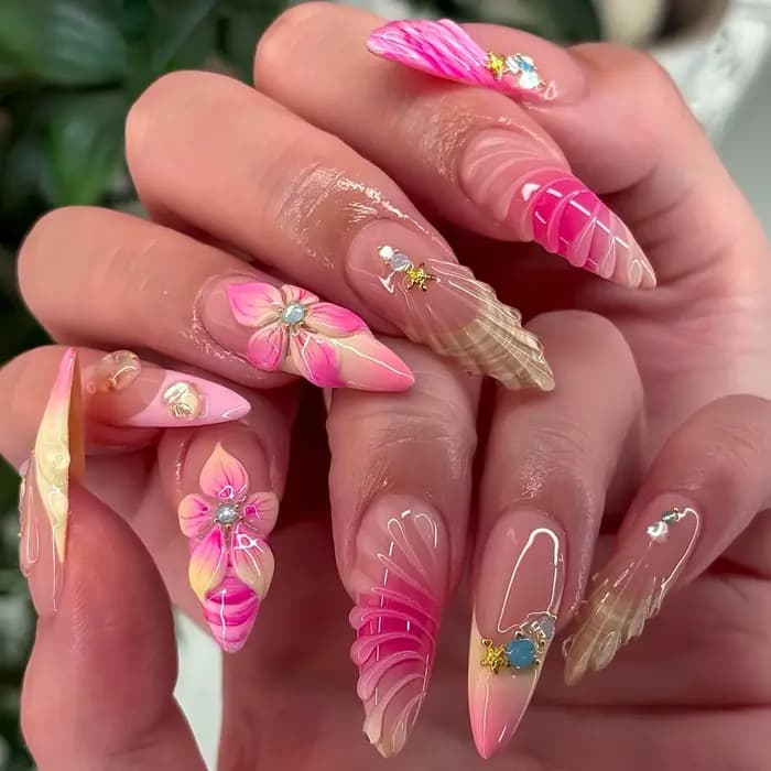 24 pièces faux ongles avec colle amande noir rouge dégradé conception détachable strass acrylique