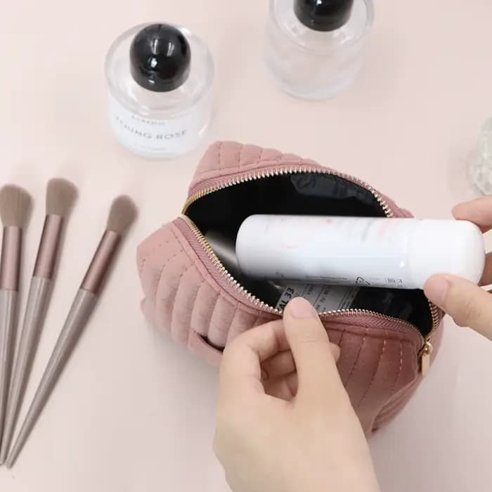 Grande trousse de maquillage en velours avec fermeture éclair