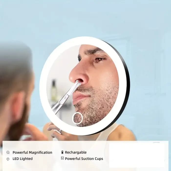 360 ° Miroir grossissant à support réglable avec lumière