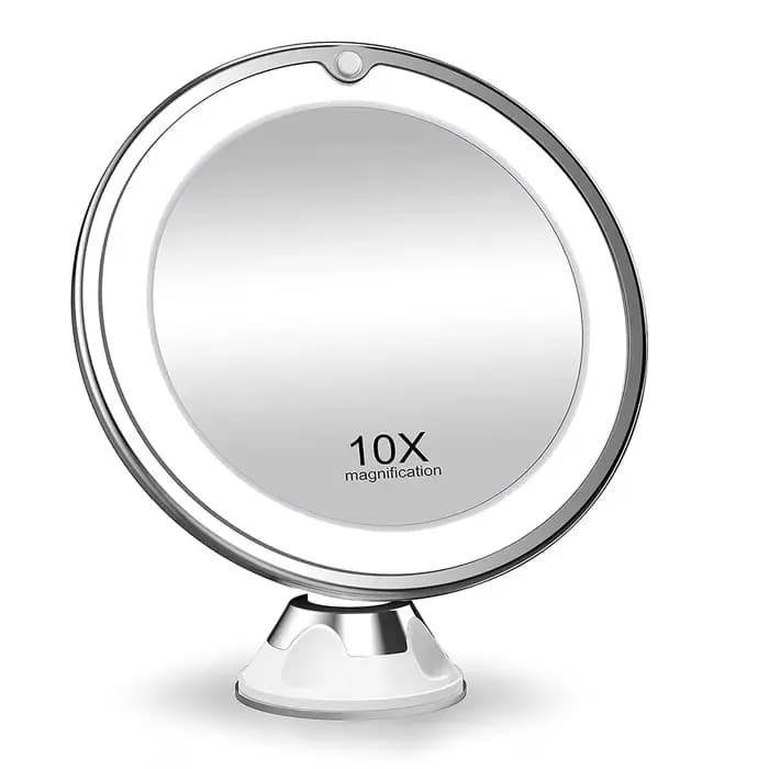 Miroir de maquillage rond à lumière de remplissage LED, grossissement 10X, vanité de bureau vertical