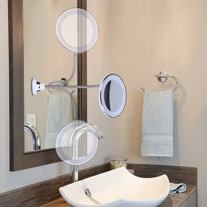 Miroir de maquillage flexible à col de cygne avec lumière LED