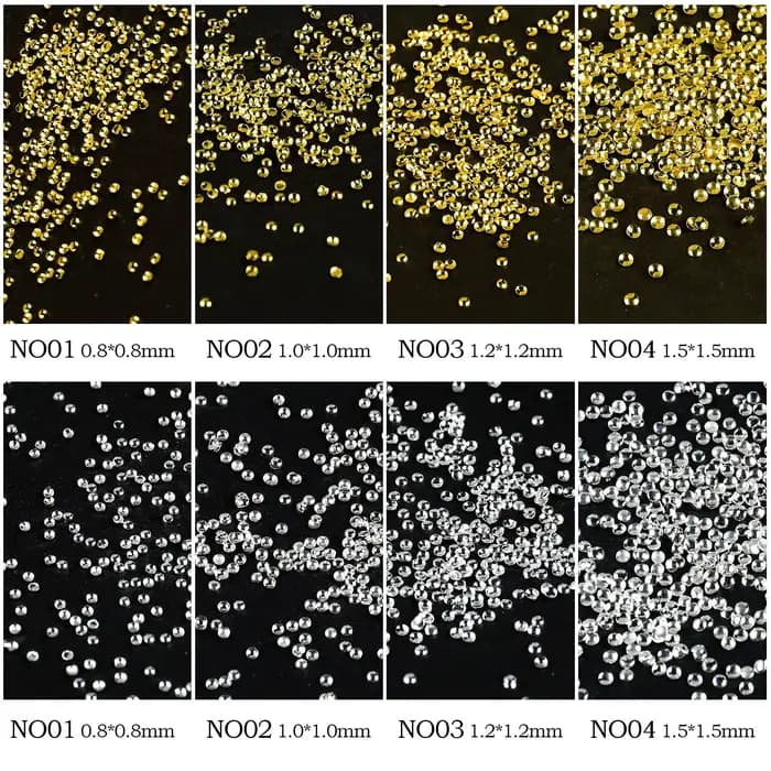500 pièces or argent 0.8mm-1.5mm minuscule creux semi-sphère alliage rond Rivet Nail Art strass déco