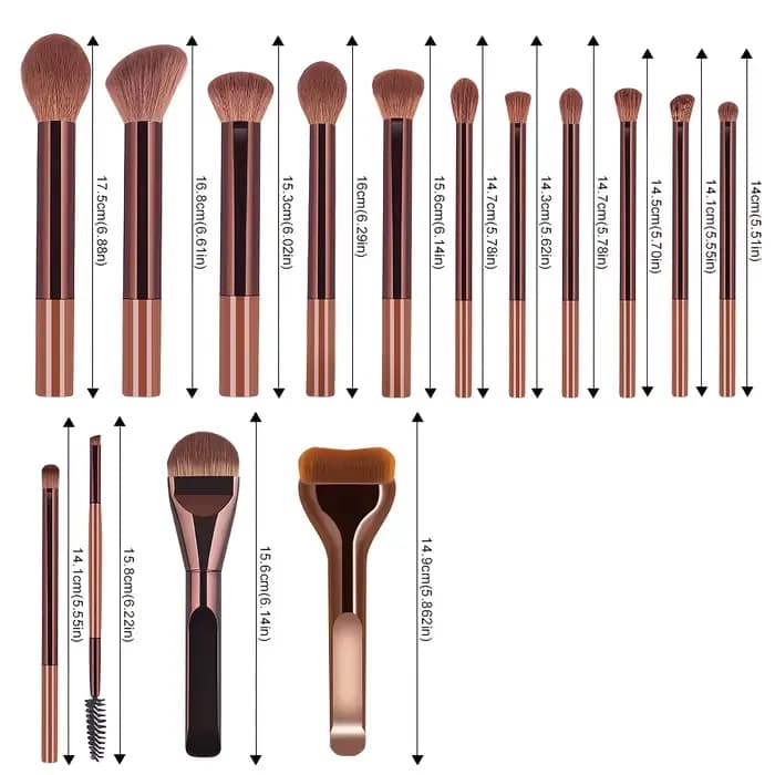Un ensemble de 15 pinceaux de maquillage comprenant un pinceau pour le fond de teint