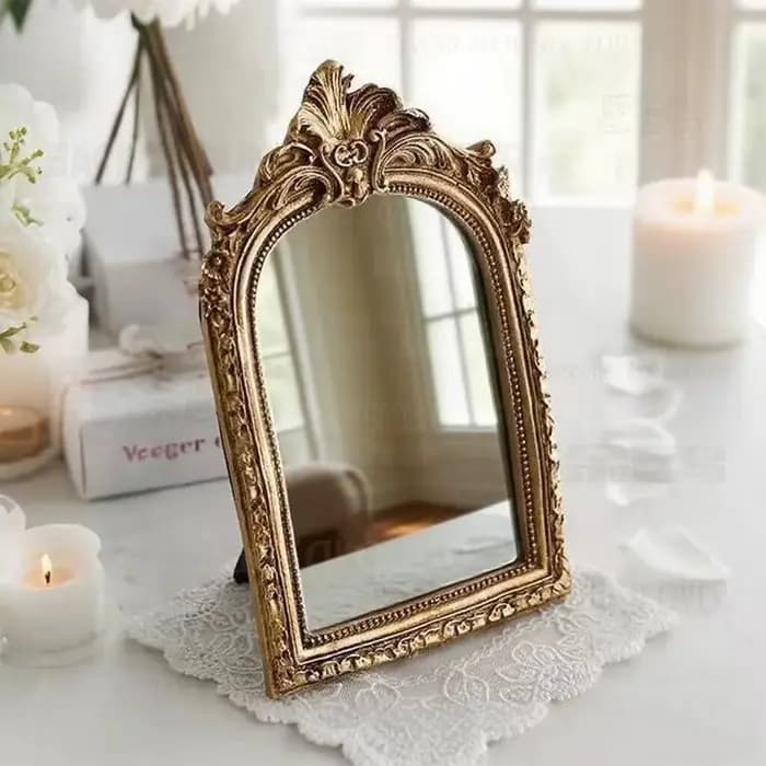 Miroir de vanité Vintage doré de mariage pour coiffeuse de mariée-miroir de maquillage décoratif orné d'inspiration Antique M002