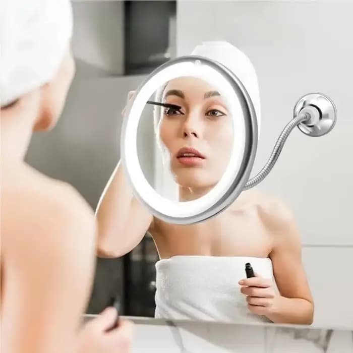Miroir de maquillage LED avec loupe 10X et col de cygne flexible – Ventouse