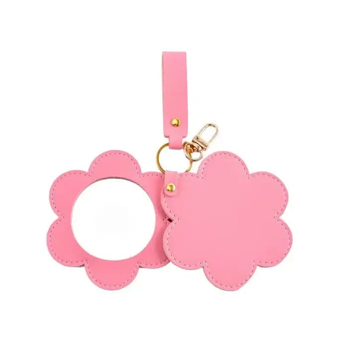 Miroir de maquillage en forme de fleur en cuir PU