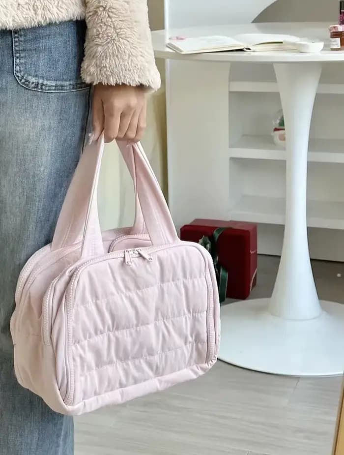 Trousse de toilette et de maquillage portable de couleur unie