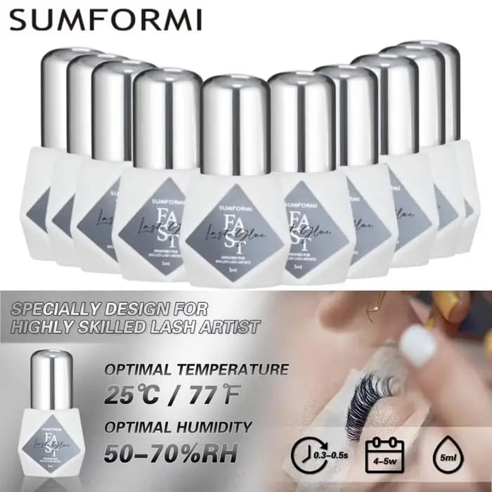 SUMFORMI 10 pièces Extensions de faux cils colle 0.3S séchage rapide imperméable mince cils cils adh