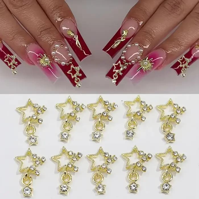 Couronne de cœur exquise 3D, strass à cinq branches, breloques pour ongles, bijoux de luxe en or/arg