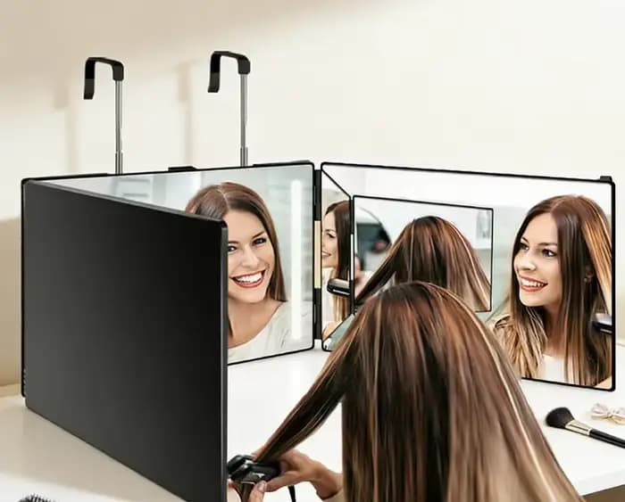 Miroir pliable portable avec crochets télescopiques réglables