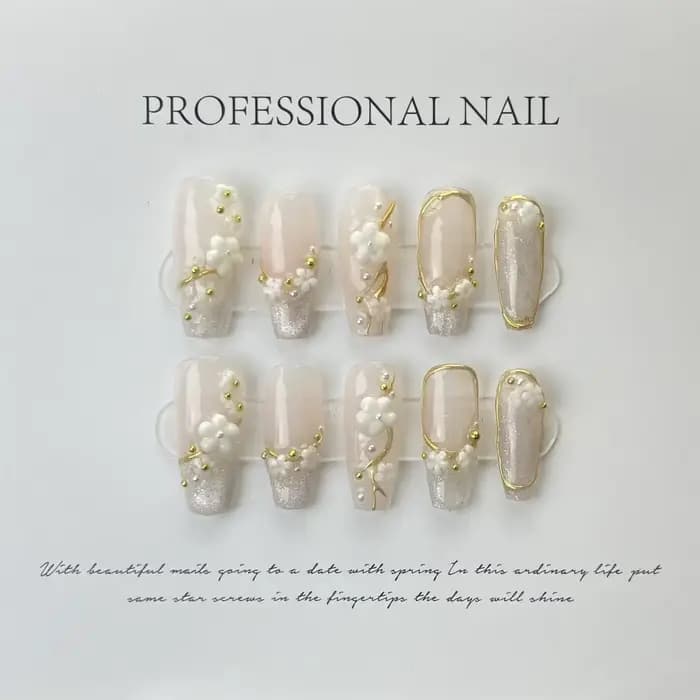 10 pièces bleu à la main presse sur ongles ensemble Ballet portable artificiel faux ongles décoratio