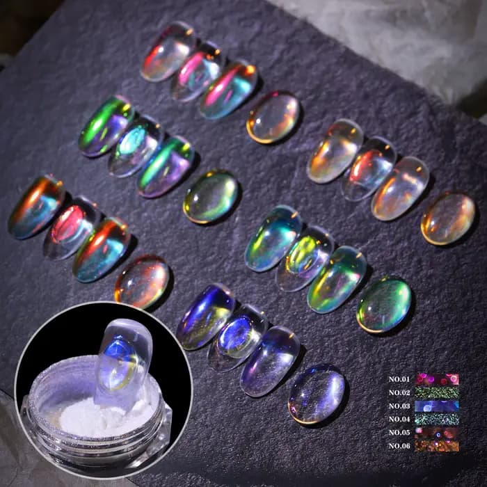 Paillettes pour ongles Aurora glace Transparent Laser magique Aurora arc-en-ciel miroir Gel Pigment