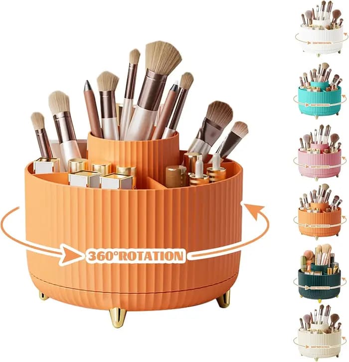 Porte-pinceaux de maquillage 360 ° Organisateur rotatif à 5 fentes, rangement de bureau multifonct