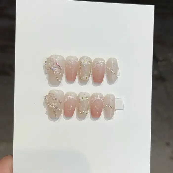 10 pièces bleu à la main presse sur ongles ensemble Ballet portable artificiel faux ongles décoratio