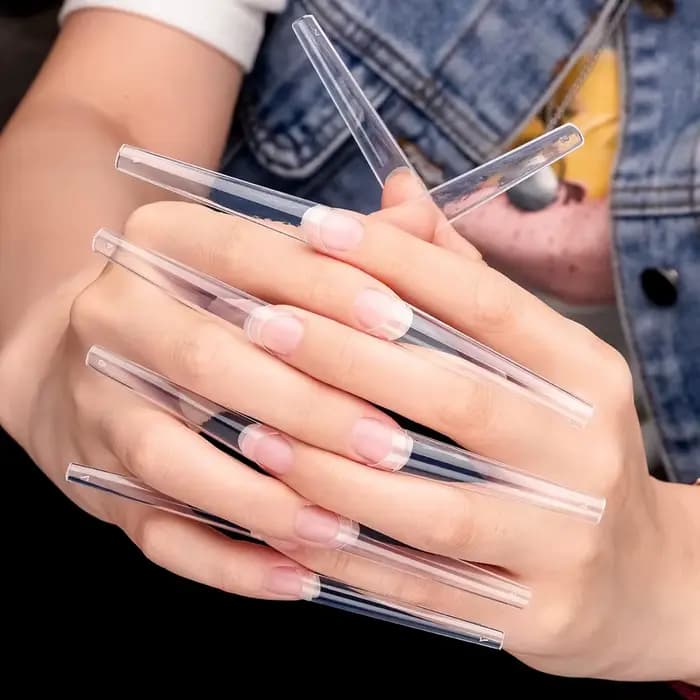 120 pièces longs clair cercueil ongles conseils courbe Extra longue demi couverture cercueil ongles