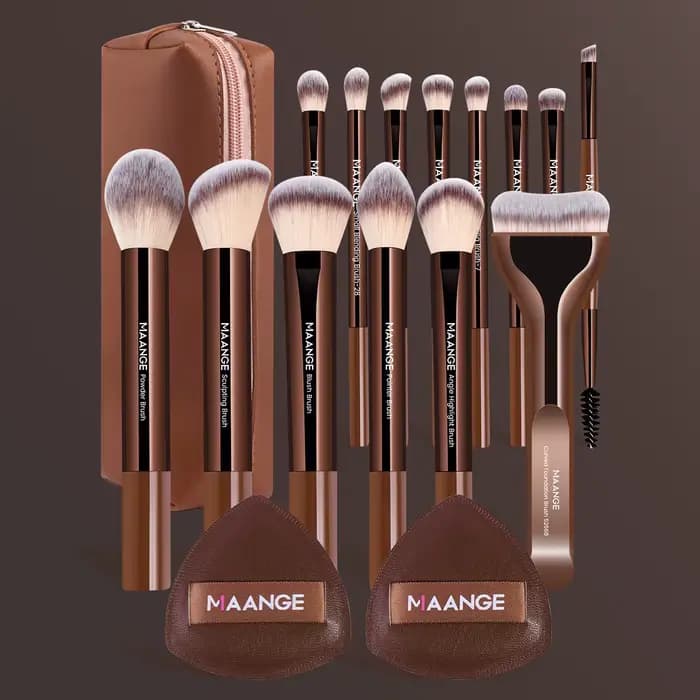 MAANGE – 14 pinceaux de maquillage avec 2 houppettes à coussin d'air