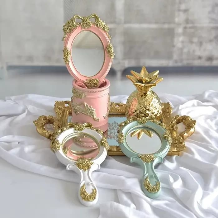 Miroir Rose portatif Vintage