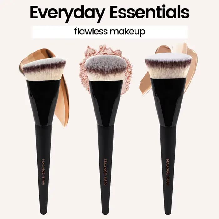 MAANGE 3 pièces ensemble de pinceaux de maquillage Angle rond tête plate fond de teint brosse à poil