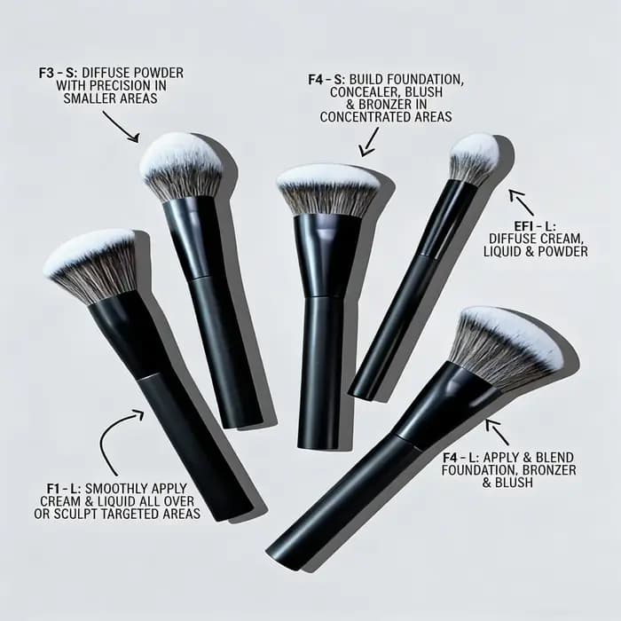 Ensemble de 5 pinceaux de maquillage pour le visage : pinceau pour fond de teint, pinceau pour poudr