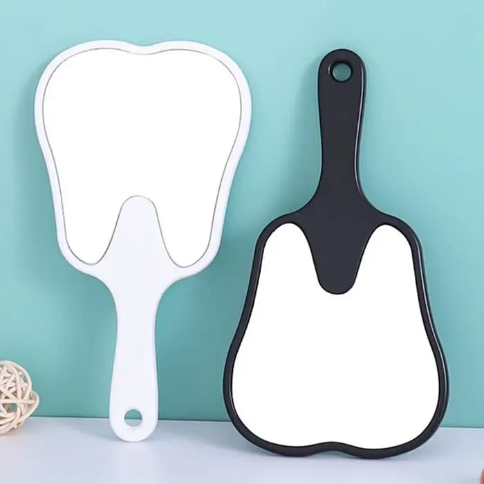 Miroir de maquillage haute définition en forme de dent avec poignée