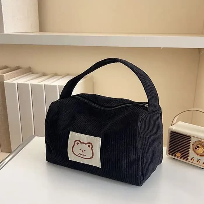 Grand sac de maquillage ours pour femmes, sac à cosmétiques en velours côtelé, sacs de maquillage, pochette à fermeture éclair avec poignée, organisateur de cosmétiques, trousse de toilette