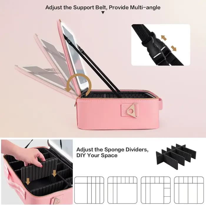 Trousse de maquillage grande capacité 15''x11'' avec miroir LED 3 couleurs