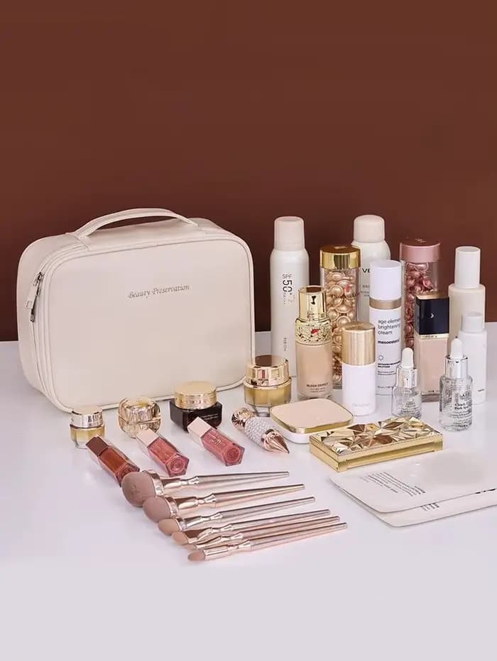 Nouveau sac de maquillage en cuir PU de grande capacité