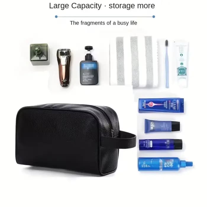 Sac de rangement avec poignée en cuir, grande capacité, trousse de toilette étanche pour voyage, organiseur de cosmétiques, pochette de rangement pour salle de bain