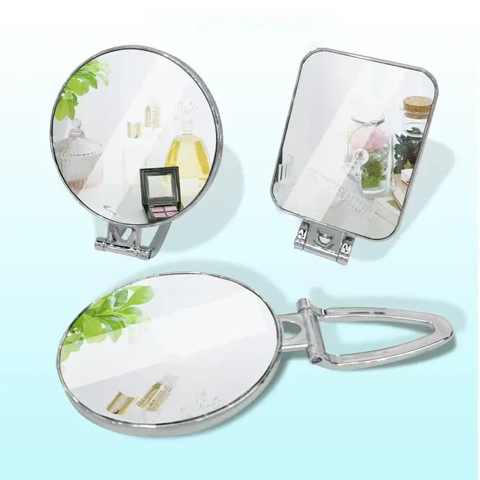 Miroir à main double face avec poignée pliable réglable