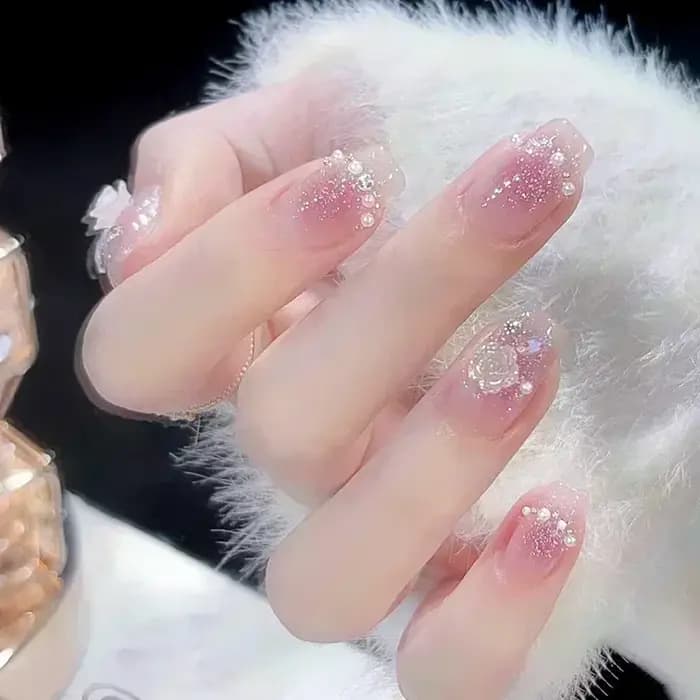 24 pièces paillettes diamant presse sur ongles Blush rose oeil de chat faux