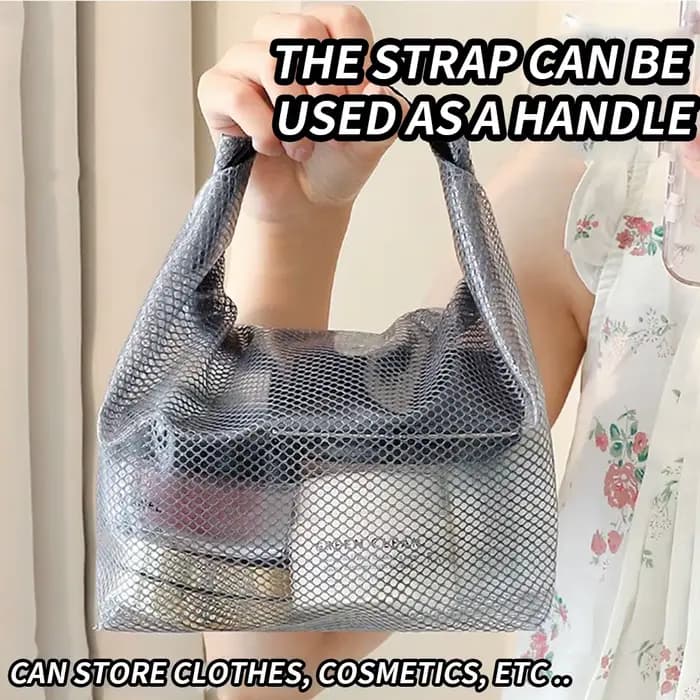 Trousse de toilette en maille imperméable, organiseur de cosmétiques à cordon avec boucle à dégagement rapide, pochette transparente pour voyage, gym et salle de sport