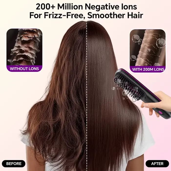 Brosse lissante sans fil rechargeable, peigne lissant à ions négatifs avec 3 réglages de température