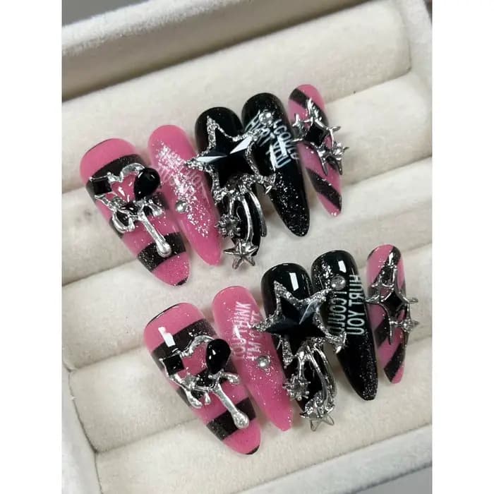 10 pièces de longues ongles à pointe d'amande en forme de goutte d'eau, faits à la main, pour fille