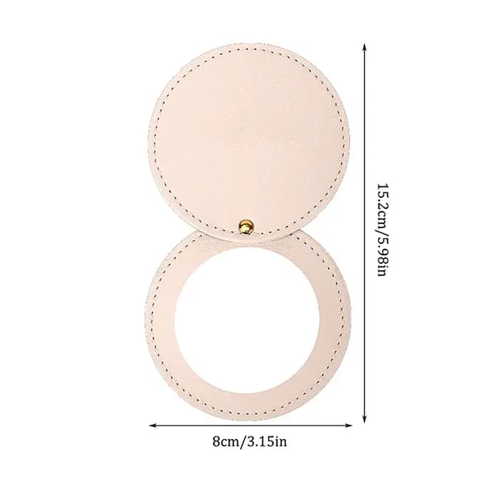 Mini miroir Compact Portable incassable en acier inoxydable avec manchon en cuir PU pour sac à main