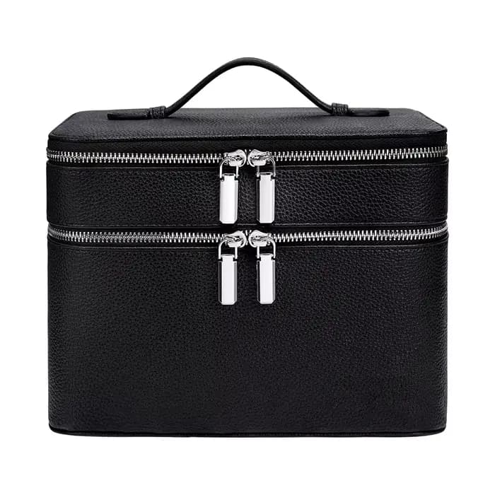Trousse de maquillage professionnelle portable double couche avec nom personnalisé, boîte à outils d
