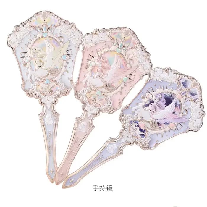 Miroir à main Flower Knows Unicorn, miroir de maquillage vintage gravé et embossé, miroir cosmétique mignon Lolita, miroir à main pour filles, cadeau