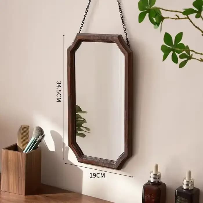 Miroir de maquillage rétro en bois massif