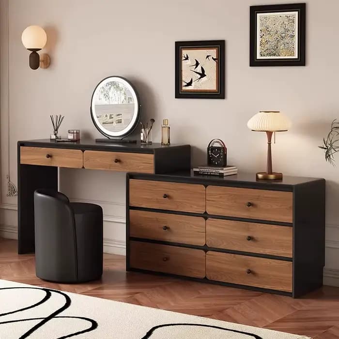 Table de vanité Vintage du milieu du siècle avec miroir classique Femme pour chambre