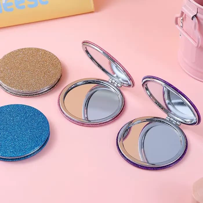 Miroir de maquillage rond pliable à paillettes